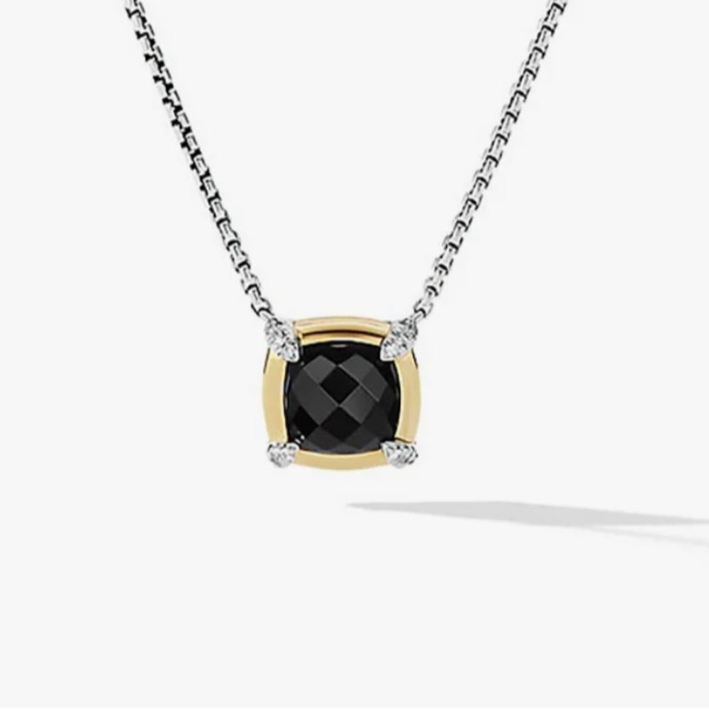 David Yurman Petite Chatelaine Black Onyx, 18K Yellow Gold Bezel Pave Diamonds